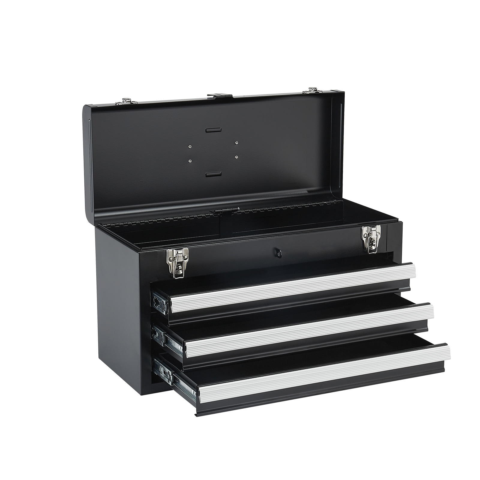 Tool Box 20.5-inch Portable Metal Tool Box With 3 Drawers Tool Organizer Black_voghion.com